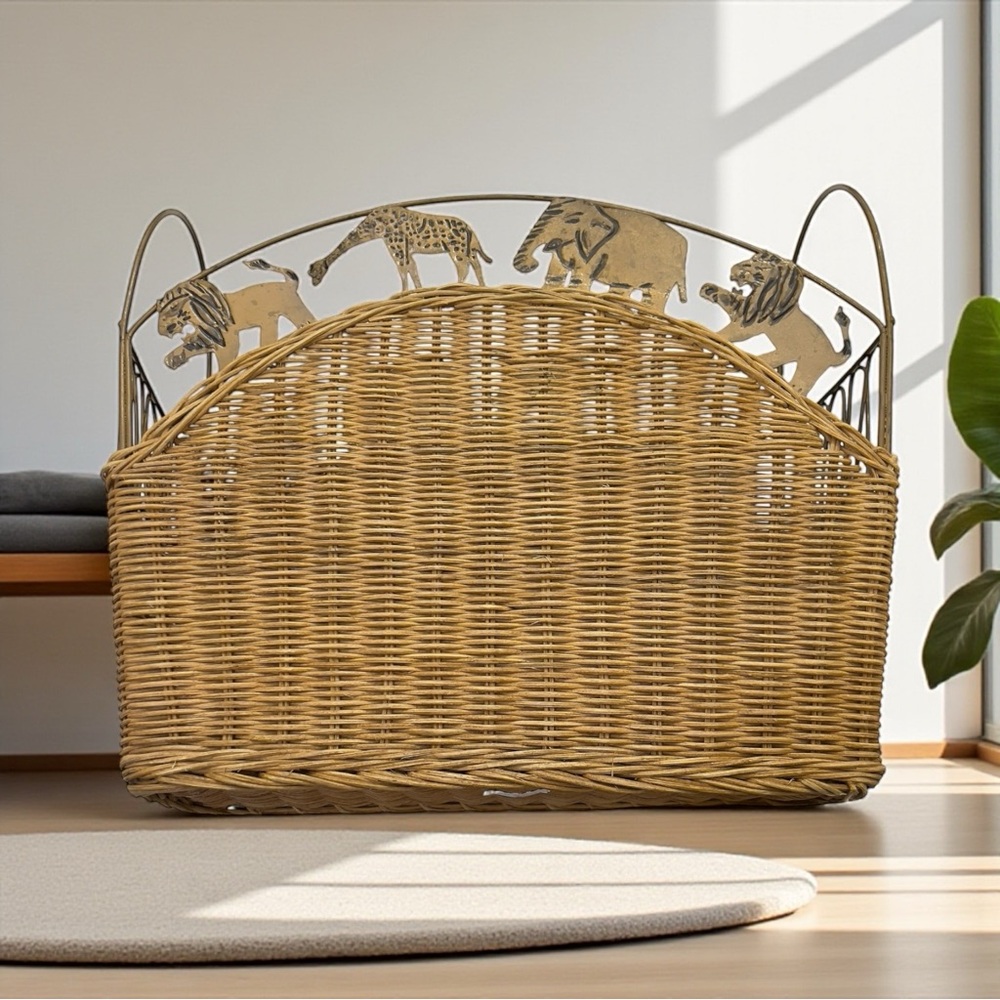 Vintage Wicker Safari Magazine Rack